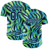 Custom Blue Navy Green-Ice Blue Zebra Stripe Authentic Baseball Jersey
