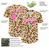 Custom Cream Pink-White Leopard Print Authentic Baseball Jersey