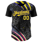 Custom Black Light Yellow-Purple Leopard Print Scratch Authentic Baseball Jersey