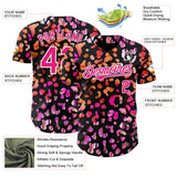 Custom Black Hot Pink-White Leopard Print Authentic Baseball Jersey