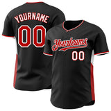 Custom Black Red-White Classic Color Block Side Panel Stripe Authentic Baseball Jersey