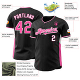 Custom Black Pink-White Classic Color Block Side Panel Stripe Authentic Baseball Jersey