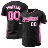 Custom Black Pink-White Classic Color Block Side Panel Stripe Authentic Baseball Jersey