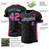 Custom Black Pink-Light Blue Classic Color Block Side Panel Stripe Authentic Baseball Jersey