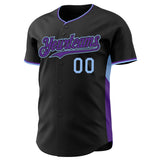 Custom Black Purple-Light Blue Classic Color Block Side Panel Stripe Authentic Baseball Jersey
