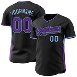 Custom Black Purple-Light Blue Classic Color Block Side Panel Stripe Authentic Baseball Jersey