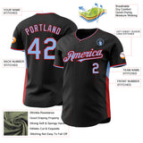 Custom Black Light Blue-Red Classic Color Block Side Panel Stripe Authentic Baseball Jersey