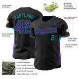 Custom Black Purple-Teal Classic Color Block Side Panel Stripe Authentic Baseball Jersey