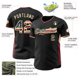 Custom Black Vintage USA Flag Cream-Crimson Classic Color Block Side Panel Stripe Authentic Baseball Jersey