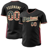 Custom Black Vintage USA Flag Cream-Crimson Classic Color Block Side Panel Stripe Authentic Baseball Jersey
