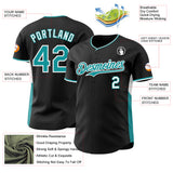 Custom Black Teal-White Classic Color Block Side Panel Stripe Authentic Baseball Jersey