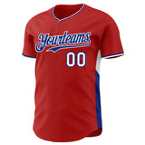 Custom Red Royal-White Classic Color Block Side Panel Stripe Authentic Baseball Jersey