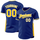 Custom Royal Yellow-White Classic Color Block Side Panel Stripe Authentic Baseball Jersey