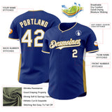 Custom Royal White-Old Gold Classic Color Block Side Panel Stripe Authentic Baseball Jersey