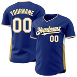 Custom Royal White-Old Gold Classic Color Block Side Panel Stripe Authentic Baseball Jersey