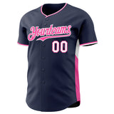Custom Navy Pink-White Classic Color Block Side Panel Stripe Authentic Baseball Jersey