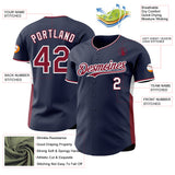 Custom Navy Crimson-White Classic Color Block Side Panel Stripe Authentic Baseball Jersey