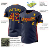 Custom Navy Crimson-Gold Classic Color Block Side Panel Stripe Authentic Baseball Jersey