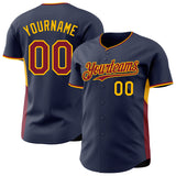 Custom Navy Crimson-Gold Classic Color Block Side Panel Stripe Authentic Baseball Jersey