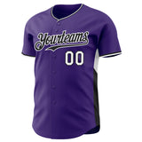 Custom Purple Black-White Classic Color Block Side Panel Stripe Authentic Baseball Jersey