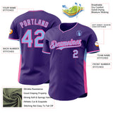 Custom Purple Light Blue-Pink Classic Color Block Side Panel Stripe Authentic Baseball Jersey