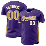 Custom Purple Old Gold-White Classic Color Block Side Panel Stripe Authentic Baseball Jersey