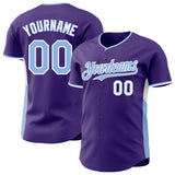 Custom Purple Light Blue-White Classic Color Block Side Panel Stripe Authentic Baseball Jersey