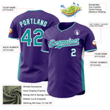 Custom Purple Teal-White Classic Color Block Side Panel Stripe Authentic Baseball Jersey