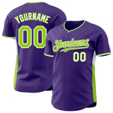 Custom Purple Neon Green-White Classic Color Block Side Panel Stripe Authentic Baseball Jersey