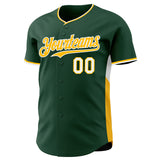 Custom Green Gold-White Classic Color Block Side Panel Stripe Authentic Baseball Jersey