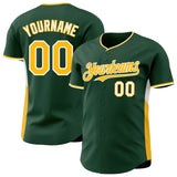 Custom Green Gold-White Classic Color Block Side Panel Stripe Authentic Baseball Jersey