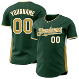Custom Green Old Gold-White Classic Color Block Side Panel Stripe Authentic Baseball Jersey