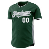 Custom Green Gray-White Classic Color Block Side Panel Stripe Authentic Baseball Jersey