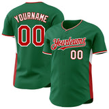 Custom Kelly Green Red-White Classic Color Block Side Panel Stripe Authentic Baseball Jersey
