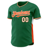 Custom Kelly Green Orange-White Classic Color Block Side Panel Stripe Authentic Baseball Jersey