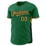 Custom Kelly Green Old Gold-Black Classic Color Block Side Panel Stripe Authentic Baseball Jersey