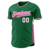 Custom Kelly Green Pink-White Classic Color Block Side Panel Stripe Authentic Baseball Jersey