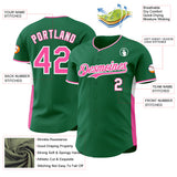Custom Kelly Green Pink-White Classic Color Block Side Panel Stripe Authentic Baseball Jersey