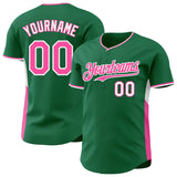 Custom Kelly Green Pink-White Classic Color Block Side Panel Stripe Authentic Baseball Jersey