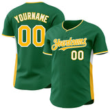 Custom Kelly Green Gold-White Classic Color Block Side Panel Stripe Authentic Baseball Jersey