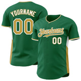 Custom Kelly Green Old Gold-White Classic Color Block Side Panel Stripe Authentic Baseball Jersey