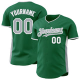 Custom Kelly Green Gray-White Classic Color Block Side Panel Stripe Authentic Baseball Jersey