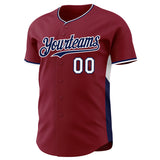 Custom Crimson Navy-White Classic Color Block Side Panel Stripe Authentic Baseball Jersey
