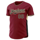 Custom Crimson Black-Cream Classic Color Block Side Panel Stripe Authentic Baseball Jersey