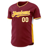Custom Crimson Gold-White Classic Color Block Side Panel Stripe Authentic Baseball Jersey