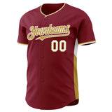 Custom Crimson Old Gold-White Classic Color Block Side Panel Stripe Authentic Baseball Jersey