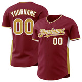 Custom Crimson Old Gold-White Classic Color Block Side Panel Stripe Authentic Baseball Jersey