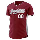 Custom Crimson Gray-White Classic Color Block Side Panel Stripe Authentic Baseball Jersey
