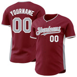 Custom Crimson Gray-White Classic Color Block Side Panel Stripe Authentic Baseball Jersey