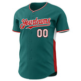Custom Teal Red-White Classic Color Block Side Panel Stripe Authentic Baseball Jersey